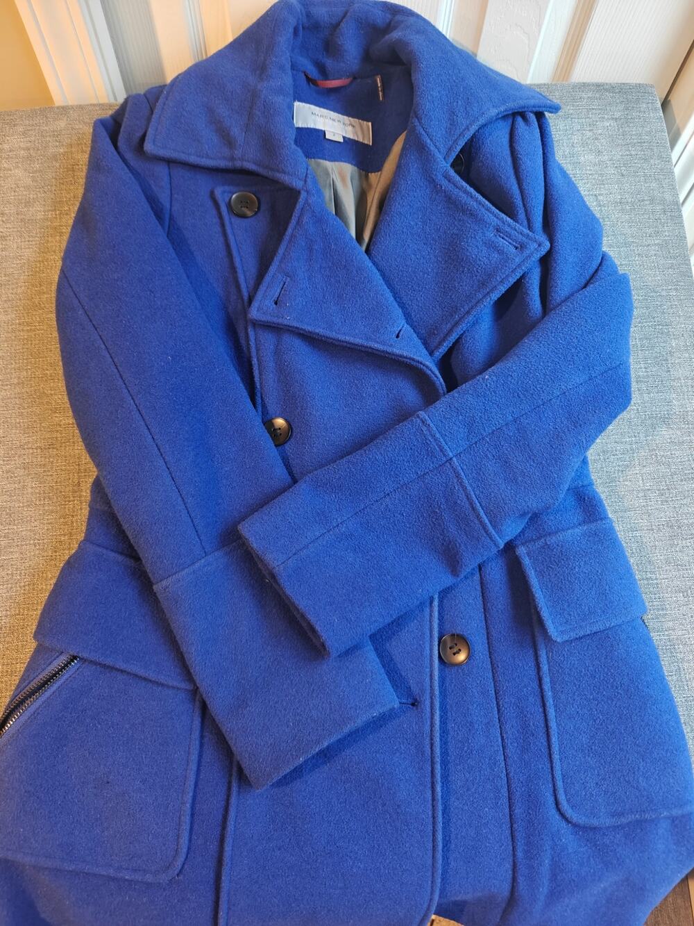 Marc New York Wool Blend Coat Jewel-toned Cobalt Blue Size 2 double breasted